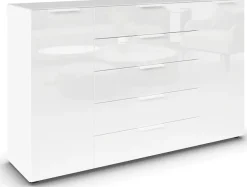 rauch Schubkastenkommode »Kommode Türkommode Sideboard Kombikommode FLIPP mit Glasfront« Breite 160/180 cm mit 4 Einlegeböden,2-türig, 5 Schubladen, Soft-Close, Oberboden und Front Glas, 2 Breiten