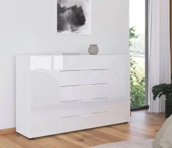 rauch Schubkastenkommode »Kommode Türkommode Sideboard Kombikommode FLIPP mit Glasfront« Breite 160/180 cm mit 4 Einlegeböden,2-türig, 5 Schubladen, Soft-Close, Oberboden und Front Glas, 2 Breiten