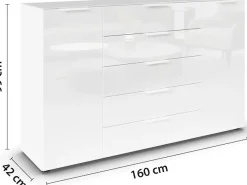 rauch Schubkastenkommode »Kommode Türkommode Sideboard Kombikommode FLIPP mit Glasfront« Breite 160/180 cm mit 4 Einlegeböden,2-türig, 5 Schubladen, Soft-Close, Oberboden und Front Glas, 2 Breiten
