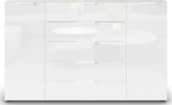 rauch Schubkastenkommode »Kommode Türkommode Sideboard Kombikommode FLIPP mit Glasfront« Breite 160/180 cm mit 4 Einlegeböden,2-türig, 5 Schubladen, Soft-Close, Oberboden und Front Glas, 2 Breiten