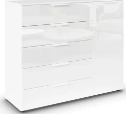 rauch Schubkastenkommode »Kommode Türkommode Sideboard Kombikommode FLIPP mit Glasfront« Breite 120 cm mit 2 Einlegeböden,1-türig mit 5 Schubladen und Soft-Close-Funktion sowie Glasfront