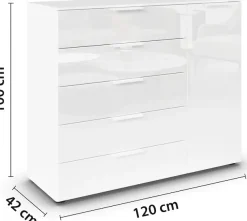 rauch Schubkastenkommode »Kommode Türkommode Sideboard Kombikommode FLIPP mit Glasfront« Breite 120 cm mit 2 Einlegeböden,1-türig mit 5 Schubladen und Soft-Close-Funktion sowie Glasfront