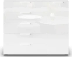 rauch Schubkastenkommode »Kommode Türkommode Sideboard Kombikommode FLIPP mit Glasfront« Breite 120 cm mit 2 Einlegeböden,1-türig mit 5 Schubladen und Soft-Close-Funktion sowie Glasfront