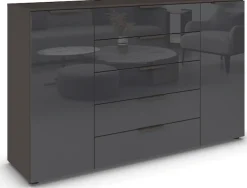 rauch Schubkastenkommode »Kommode Türkommode Sideboard Kombikommode FLIPP mit Glasfront« Breite 160/180 cm mit 4 Einlegeböden,2-trg mit 5 Schubladen und Soft-Close, 2 Breiten MADE IN GERMANY