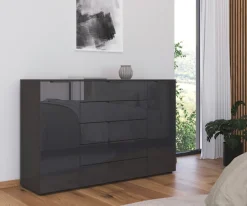 rauch Schubkastenkommode »Kommode Türkommode Sideboard Kombikommode FLIPP mit Glasfront« Breite 160/180 cm mit 4 Einlegeböden,2-trg mit 5 Schubladen und Soft-Close, 2 Breiten MADE IN GERMANY