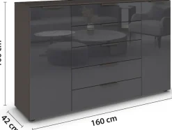 rauch Schubkastenkommode »Kommode Türkommode Sideboard Kombikommode FLIPP mit Glasfront« Breite 160/180 cm mit 4 Einlegeböden,2-trg mit 5 Schubladen und Soft-Close, 2 Breiten MADE IN GERMANY