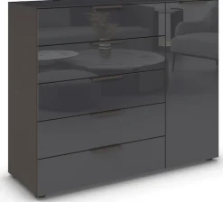 rauch Schubkastenkommode »Kommode Türkommode Sideboard Kombikommode FLIPP mit Glasfront« Breite 120 cm mit 2 Einlegeböden,1-türig, 5 Schubladen, Soft-Close-Funktion, Oberboden und Front Glas