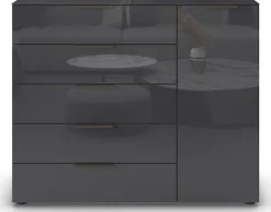 rauch Schubkastenkommode »Kommode Türkommode Sideboard Kombikommode FLIPP mit Glasfront« Breite 120 cm mit 2 Einlegeböden,1-türig, 5 Schubladen, Soft-Close-Funktion, Oberboden und Front Glas