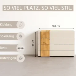 rauch Schubkastenkommode »Sideboard Kommode Schubladenkommode KONA« Breite 120 cm, Höhe 81 cm,Absetzung Asteiche massiv, inkl. SOFT-CLOSE-FUNKTION MADE IN GERMANY