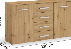 rauch Schubkastenkommode »Sideboard Kommode Kombikommode KOLUNA mit Dekorfront« Breite 120 cm mit moderner Dekorfront,vier große Schubladen, mit insgesamt 4 Einlegeböden MADE IN GERMANY