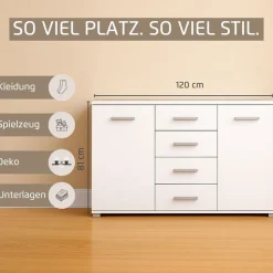 rauch Schubkastenkommode »Sideboard Kommode Kombikommode KOLUNA mit Dekorfront« Breite 120 cm mit moderner Dekorfront,vier große Schubladen, mit insgesamt 4 Einlegeböden MADE IN GERMANY