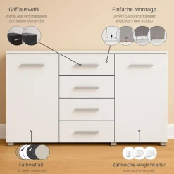 rauch Schubkastenkommode »Sideboard Kommode Kombikommode KOLUNA mit Dekorfront« Breite 120 cm mit moderner Dekorfront,vier große Schubladen, mit insgesamt 4 Einlegeböden MADE IN GERMANY