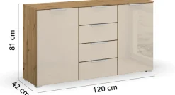 rauch Schubkastenkommode »Sideboard Kommode Kombikommode KOLUNA mit Glasfront« Breite 120 cm mit hochwertiger Glasfront,vier große Schubladen, mit insgesamt 4 Einlegeböden MADE IN GERMANY