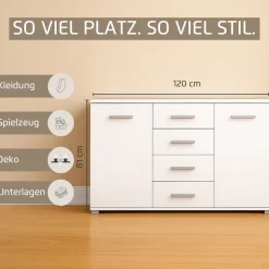 rauch Schubkastenkommode »Sideboard Kommode Kombikommode KOLUNA mit Glasfront« Breite 120 cm mit hochwertiger Glasfront,vier große Schubladen, mit insgesamt 4 Einlegeböden MADE IN GERMANY