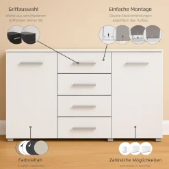 rauch Schubkastenkommode »Sideboard Kommode Kombikommode KOLUNA mit Glasfront« Breite 120 cm mit hochwertiger Glasfront,vier große Schubladen, mit insgesamt 4 Einlegeböden MADE IN GERMANY