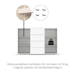 rauch Schubkastenkommode »Sideboard Kommode Kombikommode KOLUNA mit Glasfront« Breite 120 cm mit hochwertiger Glasfront,vier große Schubladen, mit insgesamt 4 Einlegeböden MADE IN GERMANY