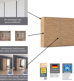 rauch Schwebetürenschrank »Kleiderschrank Drehtürenschrank Schrank Garderobe KRONACH« in 3 Ausstattungen BASIC/CLASSIC/PREMIUM, Breiten 131/175/218/261 cm,optional ohne, mit 1 oder 2 Spiegel, viel Stauraum MADE IN GERMANY