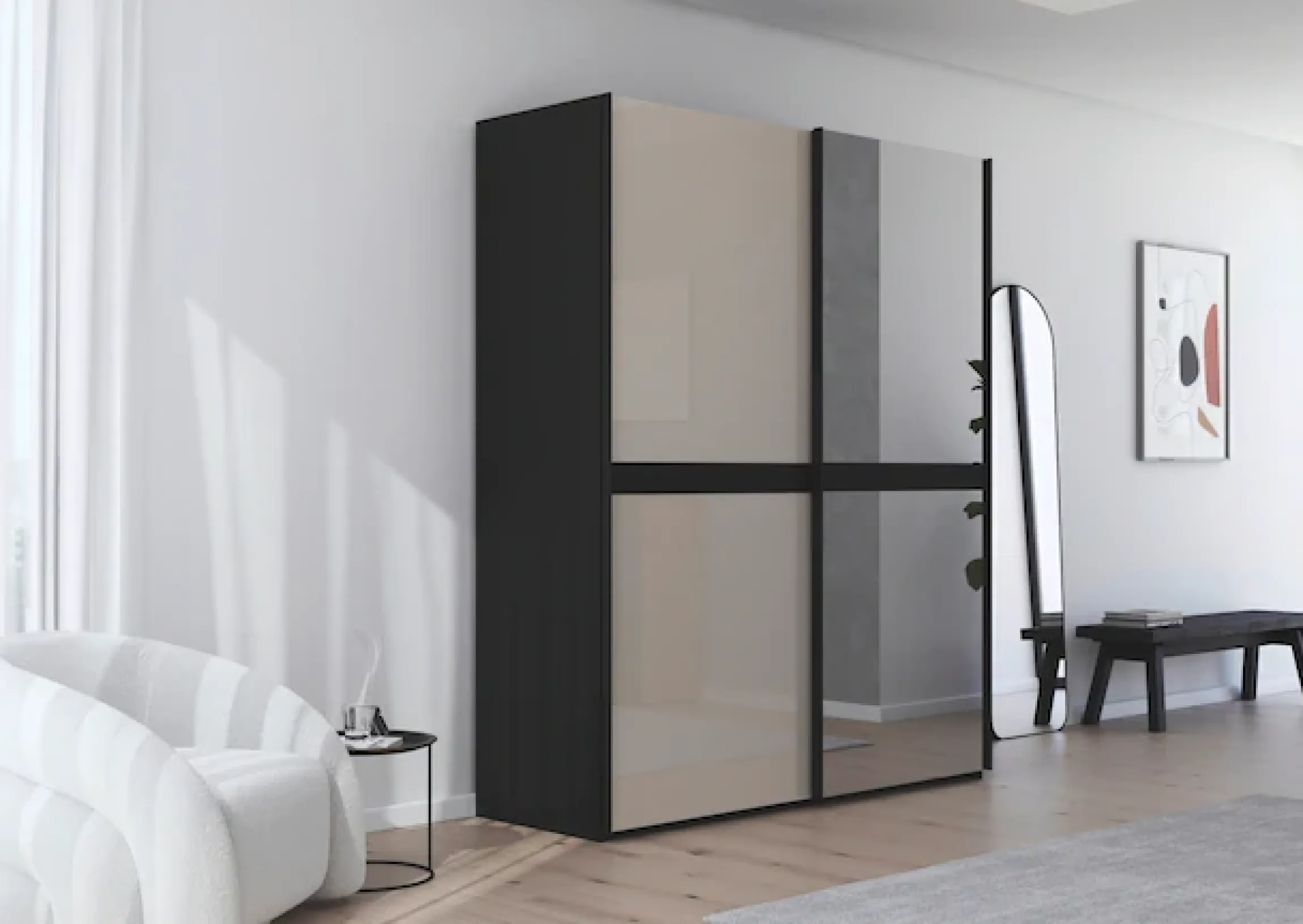 rauch Schwebetürenschrank »Kleiderschrank Schrank Garderobe Schlafzimmerschrank SCALE-LINE« edle Optik mit Bauchbinde mit Glas/Spiegel-Front MADE IN GERMANY