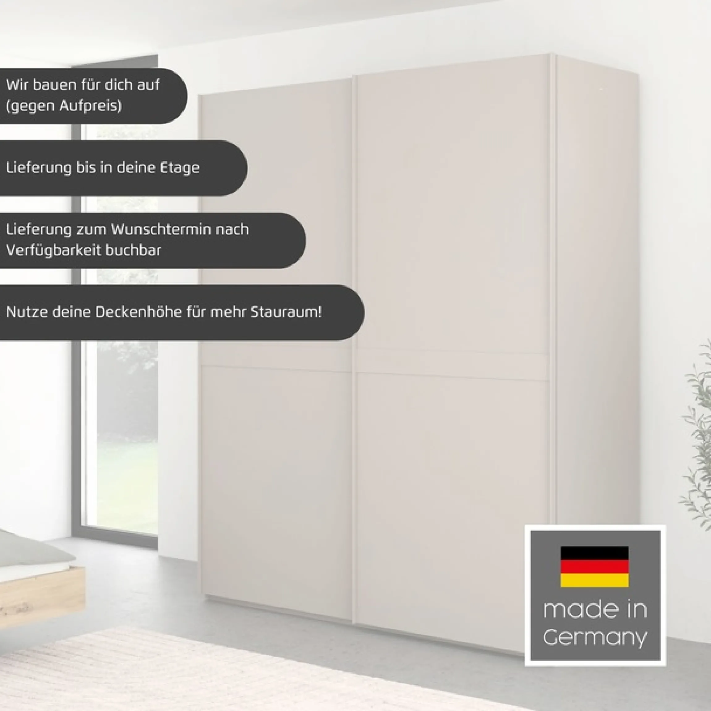 rauch Schwebetürenschrank »Kleiderschrank Schrank Garderobe Schlafzimmerschrank SCALE-LINE« edle Optik mit Bauchbinde mit Glas/Spiegel-Front MADE IN GERMANY