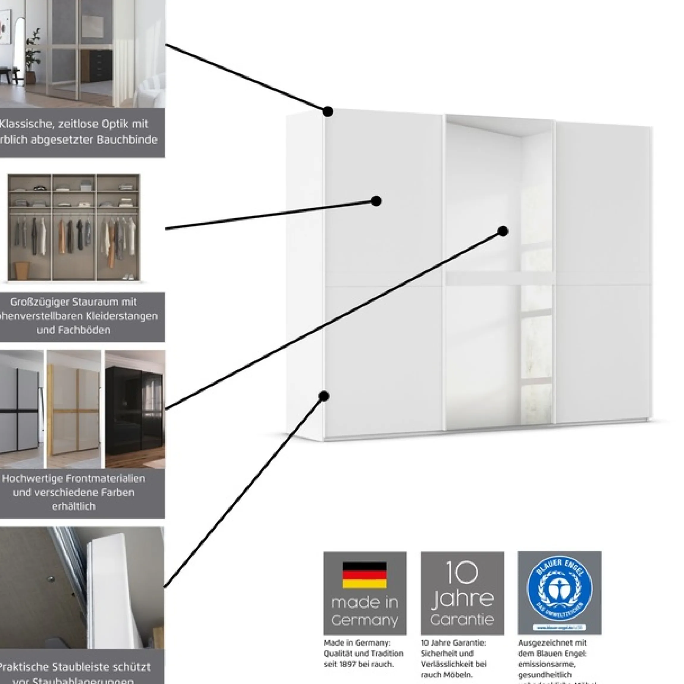 rauch Schwebetürenschrank »Kleiderschrank Schrank Garderobe Schlafzimmerschrank SCALE-LINE« edle Optik mit Bauchbinde mit Glas/Spiegel-Front MADE IN GERMANY