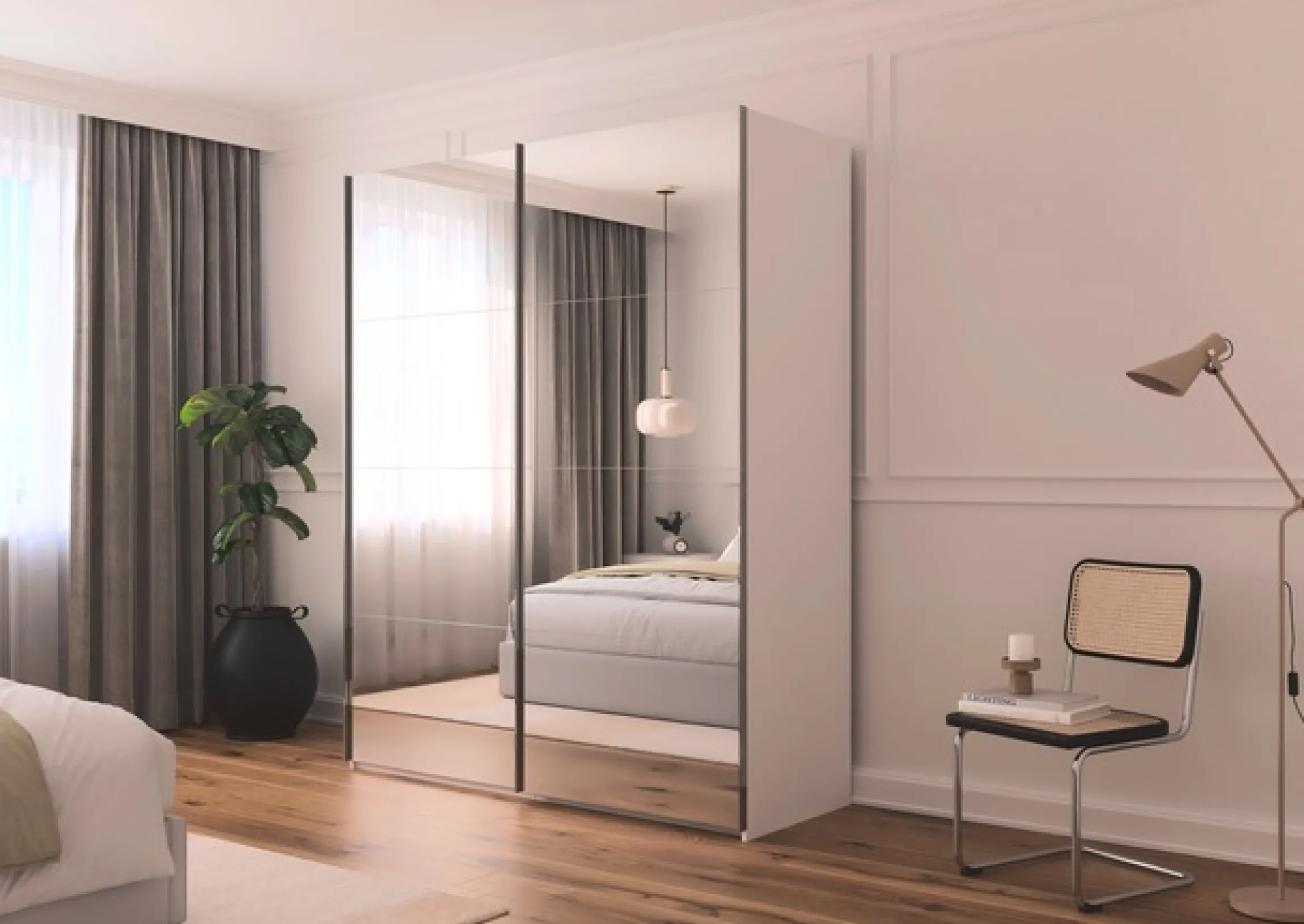 rauch Schwebetürenschrank »Kleiderschrank Schrank Garderobe Schlafzimmerschrank SCALE-FYRA« edle viergeteilte Türen, Spiegelfront und viele Farben MADE IN GERMANY