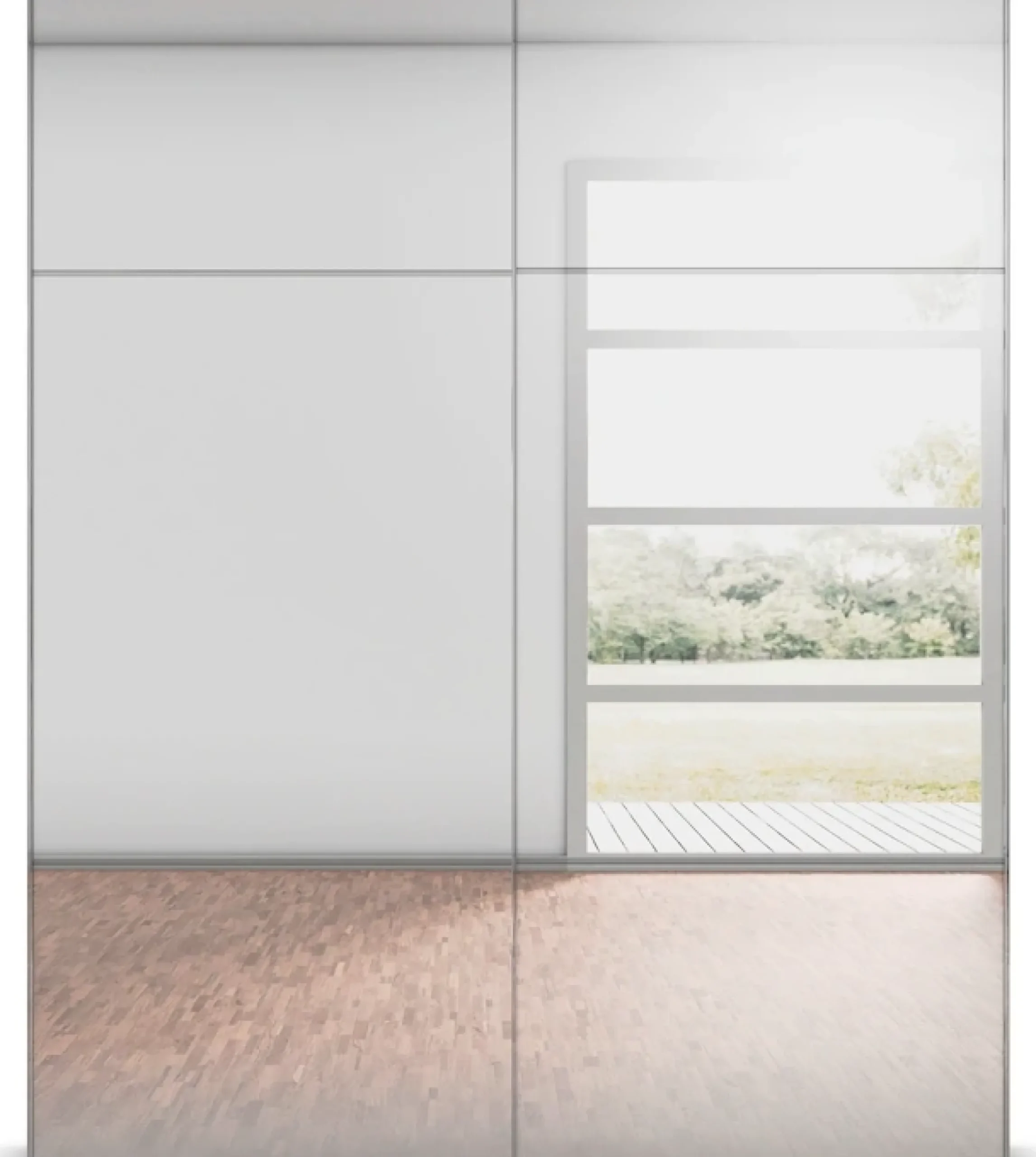 rauch Schwebetürenschrank »Kleiderschrank Schrank Garderobe Schlafzimmerschrank SCALE-TRIO« edle dreigeteilte Front mit 2 Zierleisten Spiegelfront MADE IN GERMANY