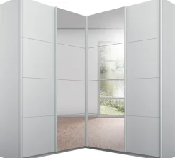 rauch Schwebetürenschrank »Schrank Garderobe Eckkleiderschrank QUADRA Front in Dekor/Hochglanz« Maß 181x187 cm, Höhen 210/229 cm, inkl. Soft-Close-Funktion,extra großer Eckschrank inkl. Schubladeneinsatz MADE IN GERMANY
