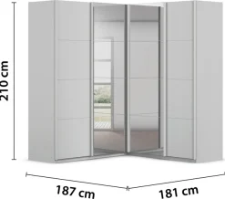 rauch Schwebetürenschrank »Schrank Garderobe Eckkleiderschrank QUADRA Front in Dekor/Hochglanz« Maß 181x187 cm, Höhen 210/229 cm, inkl. Soft-Close-Funktion,extra großer Eckschrank inkl. Schubladeneinsatz MADE IN GERMANY