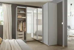 rauch Schwebetürenschrank »Schrank Garderobe Eckkleiderschrank QUADRA Front in Dekor/Hochglanz« Maß 181x187 cm, Höhen 210/229 cm, inkl. Soft-Close-Funktion,extra großer Eckschrank inkl. Schubladeneinsatz MADE IN GERMANY