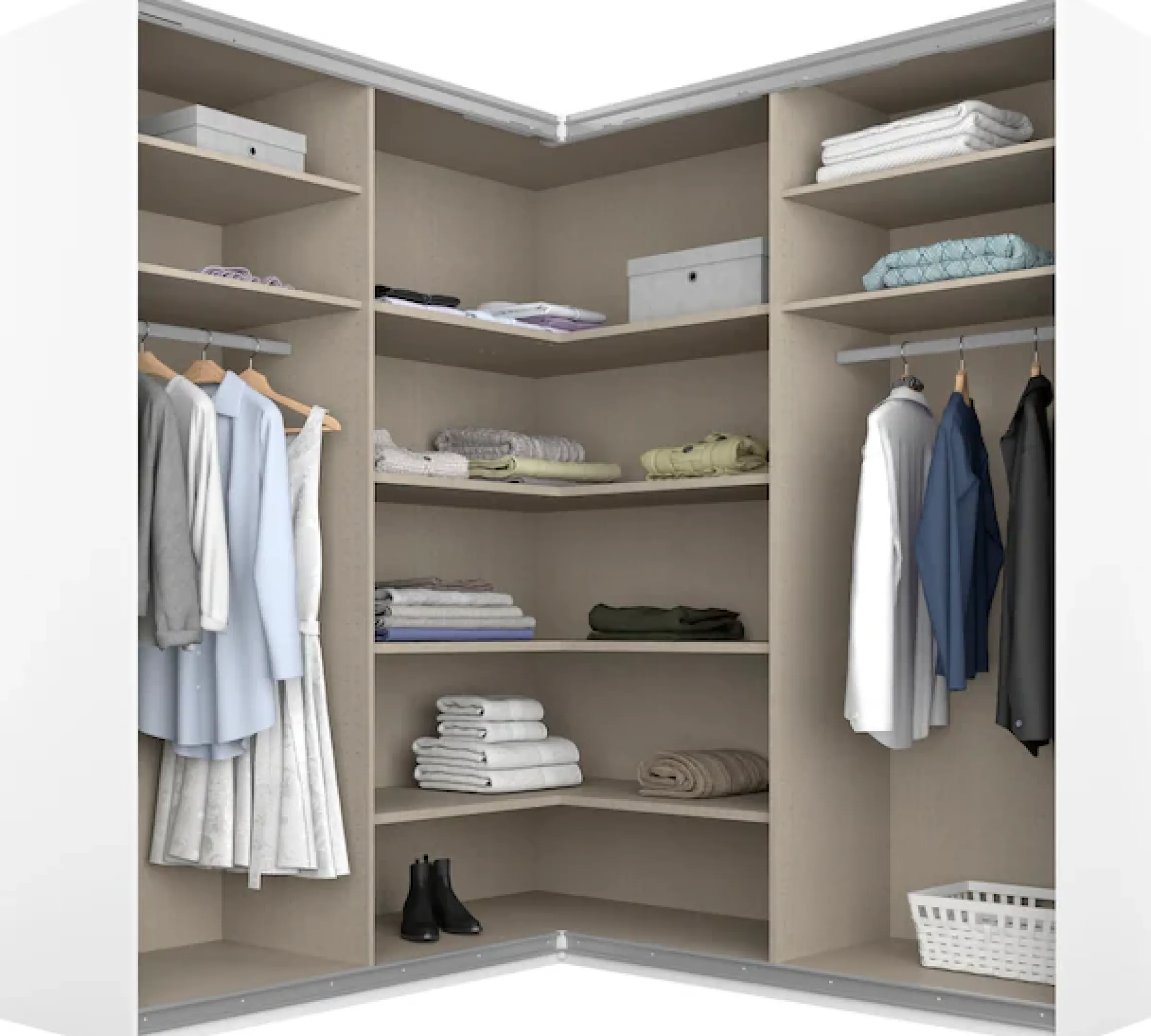 rauch Schwebetürenschrank »Schrank Garderobe Eckkleiderschrank QUADRA Front in Dekor/Hochglanz« in den Höhen 210/229 cm, inkl. Soft-Close-Funktion,großer Eckschrank mit viel Stauraum, Maß 181x187 cm MADE IN GERMANY