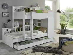 Relita Etagenbett 2 Schlafgelegenheiten, Kleiderschrank, Regalablagen u. Bettschublade