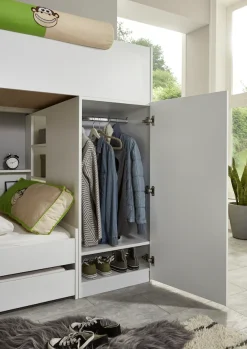 Relita Etagenbett 2 Schlafgelegenheiten, Kleiderschrank, Regalablagen u. Bettschublade