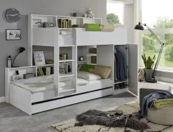 Relita Etagenbett 2 Schlafgelegenheiten, Kleiderschrank, Regalablagen u. Bettschublade