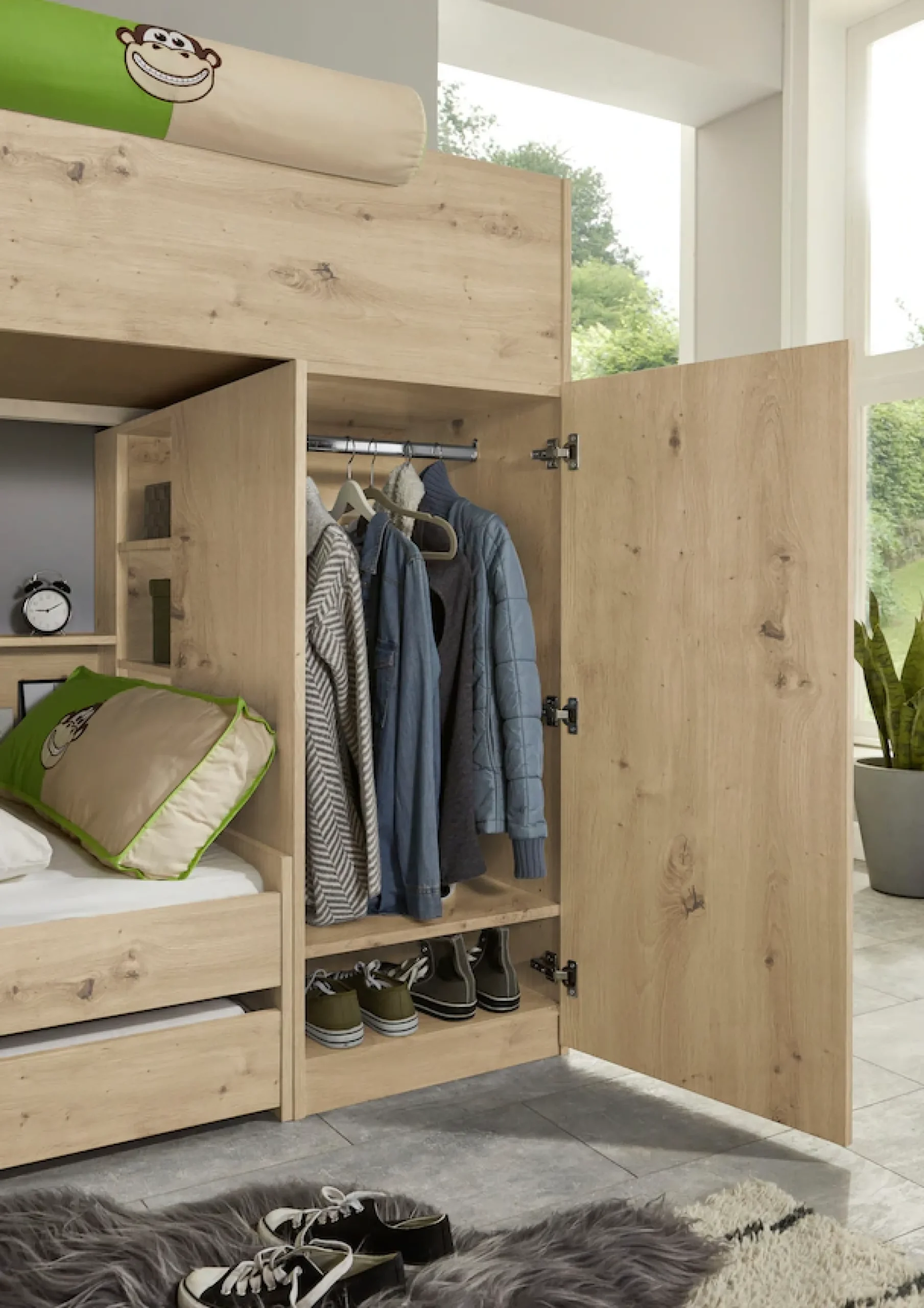 Relita Etagenbett »Sina« mit 2 Schlafgelegenheiten, Kleiderschrank und Regalablagen