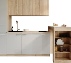 RESPEKTA Küchenzeile »Ingrid, inkl. Tresentisch« zerlegt, wahlweise mit Kühlschrank, Soft-Close-Funktion, Breite 180 cm
