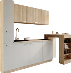 RESPEKTA Küchenzeile »Ingrid, inkl. Tresentisch« zerlegt, wahlweise mit Kühlschrank, Soft-Close-Funktion, Breite 180 cm
