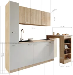 RESPEKTA Küchenzeile »Ingrid, inkl. Tresentisch« zerlegt, wahlweise mit Kühlschrank, Soft-Close-Funktion, Breite 180 cm