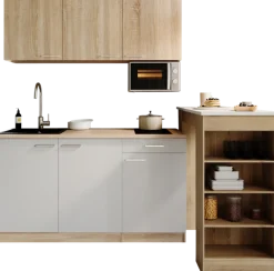 RESPEKTA Pantryküche »Ingrid, inkl. Tresentisch und Mikrowelle« zerlegt, wahlweise mit Kühlschrank, Soft-Close-Funktion, Breite 150 cm