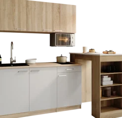 RESPEKTA Pantryküche »Ingrid, inkl. Tresentisch und Mikrowelle« zerlegt, wahlweise mit Kühlschrank, Soft-Close-Funktion, Breite 150 cm