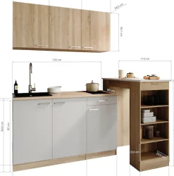 RESPEKTA Pantryküche »Ingrid, inkl. Tresentisch und Mikrowelle« zerlegt, wahlweise mit Kühlschrank, Soft-Close-Funktion, Breite 150 cm