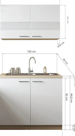 RESPEKTA Pantryküche »Merle« Breite 100 cm, mit Soft-Close Funktion, Edelstahlspüle BALTIMORE