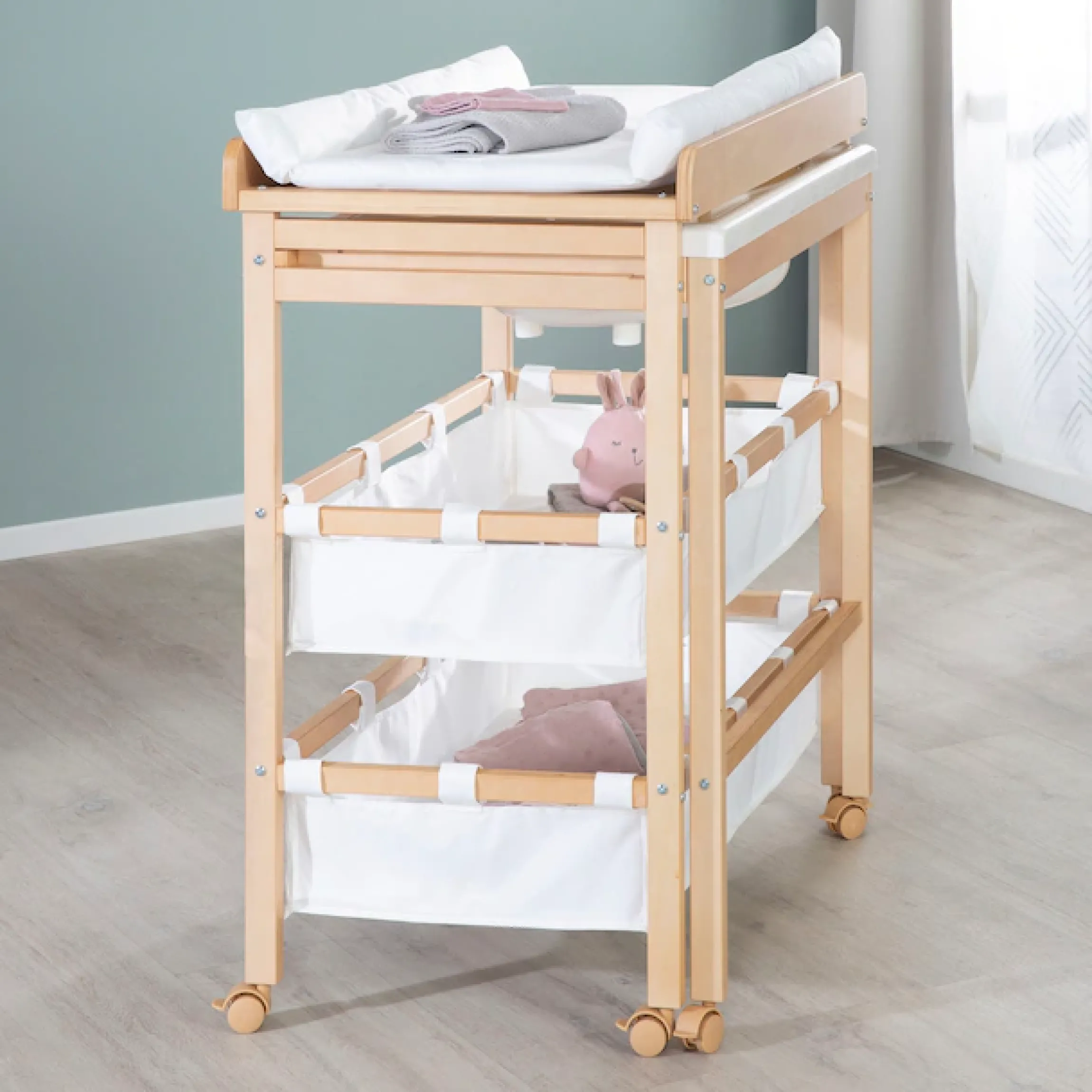 roba® Bade- und Wickelregal »Baby Pool, natur« bis 15 kg inkl. herausziehbarer Badewanne und Wickelauflage weiß 56 cm