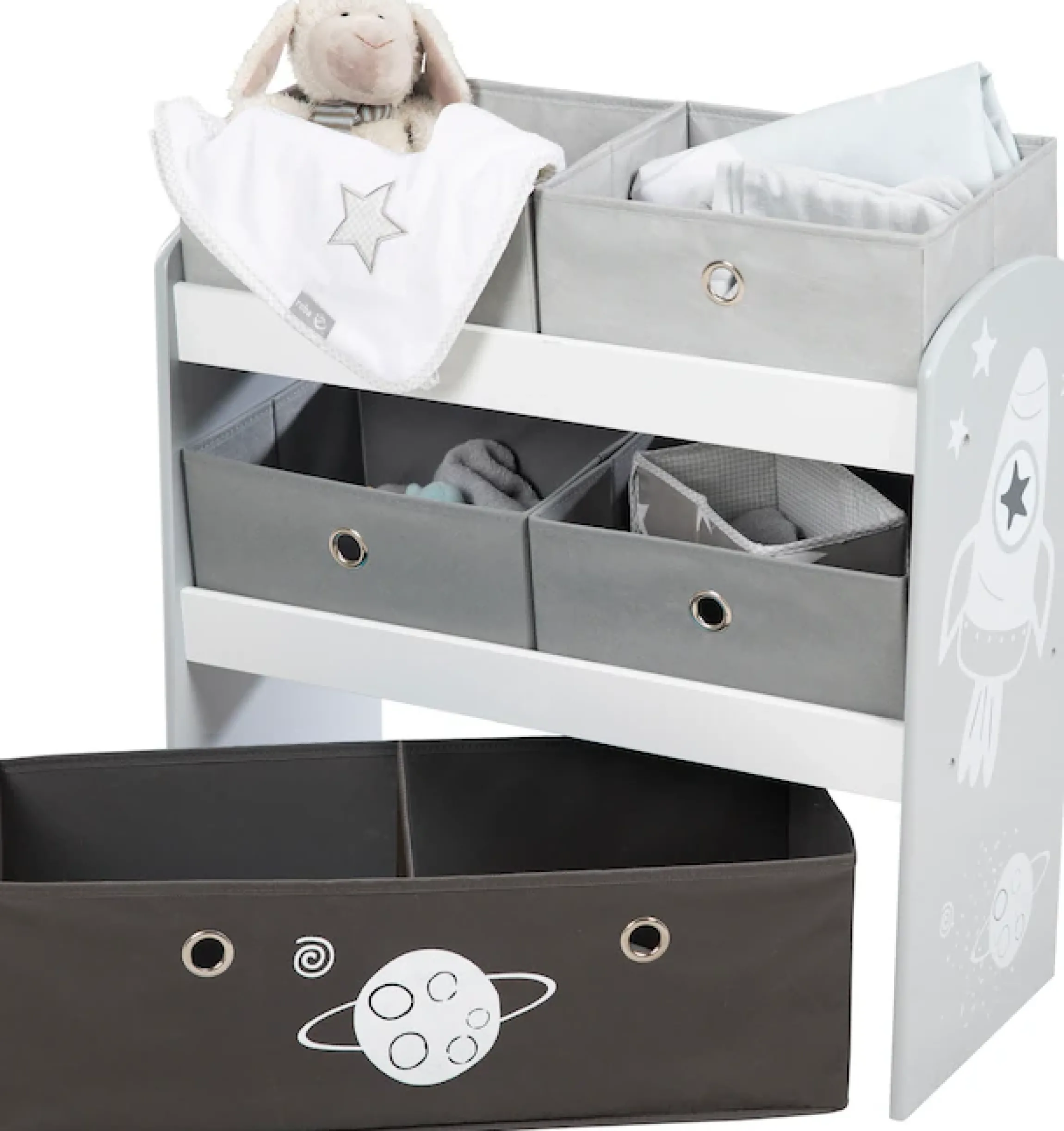 roba® Kinderregal »Rakete, grau« inklusive 5 Stoffboxen in 2 Größen