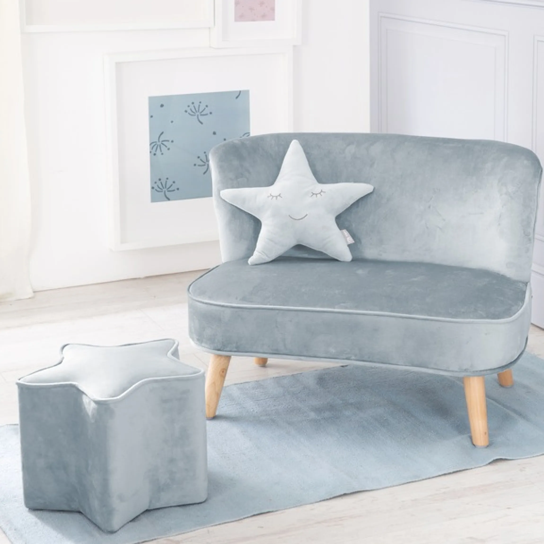 roba® Kindersitzgruppe »Lil Sofa« Set, 3 Stk. tlg. bestehend aus Kindersofa, Kinderhocker und Dekokissen in Sternform