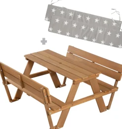 roba® Kindersitzgruppe »Picknick for 4 Outdoor +, Teakholz-Optik« Set,mit Lehne; inklusive Sitzauflagen Â»Little StarsÂ«