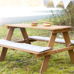 roba® Kindersitzgruppe »Picknick for 4 Outdoor +, Teakholz-Optik« Set,mit abgerundeten Ecken; inklusive Sitzauflagen Â»Little StarsÂ«