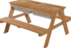 roba® Kindersitzgruppe »Picknick for 4 Outdoor + mit Spielwannen, Teakholz-Optik« Set,mit abgerundeten Ecken; inklusive Sitzauflagen Â»Little StarsÂ«