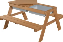 roba® Kindersitzgruppe »Picknick for 4 Outdoor + mit Spielwannen, Teakholz-Optik« Set,mit abgerundeten Ecken; inklusive Sitzauflagen Â»Little StarsÂ«