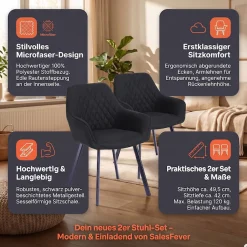 SalesFever Armlehnstuhl »Cardiff Bequemer Esszimmerstuhl« (Set) 2 Stk.Edles Doppelset: Rückenlehnen mit charmanter Rautensteppung