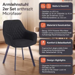 SalesFever Armlehnstuhl »Cardiff Bequemer Esszimmerstuhl« (Set) 2 Stk.Edles Doppelset: Rückenlehnen mit charmanter Rautensteppung